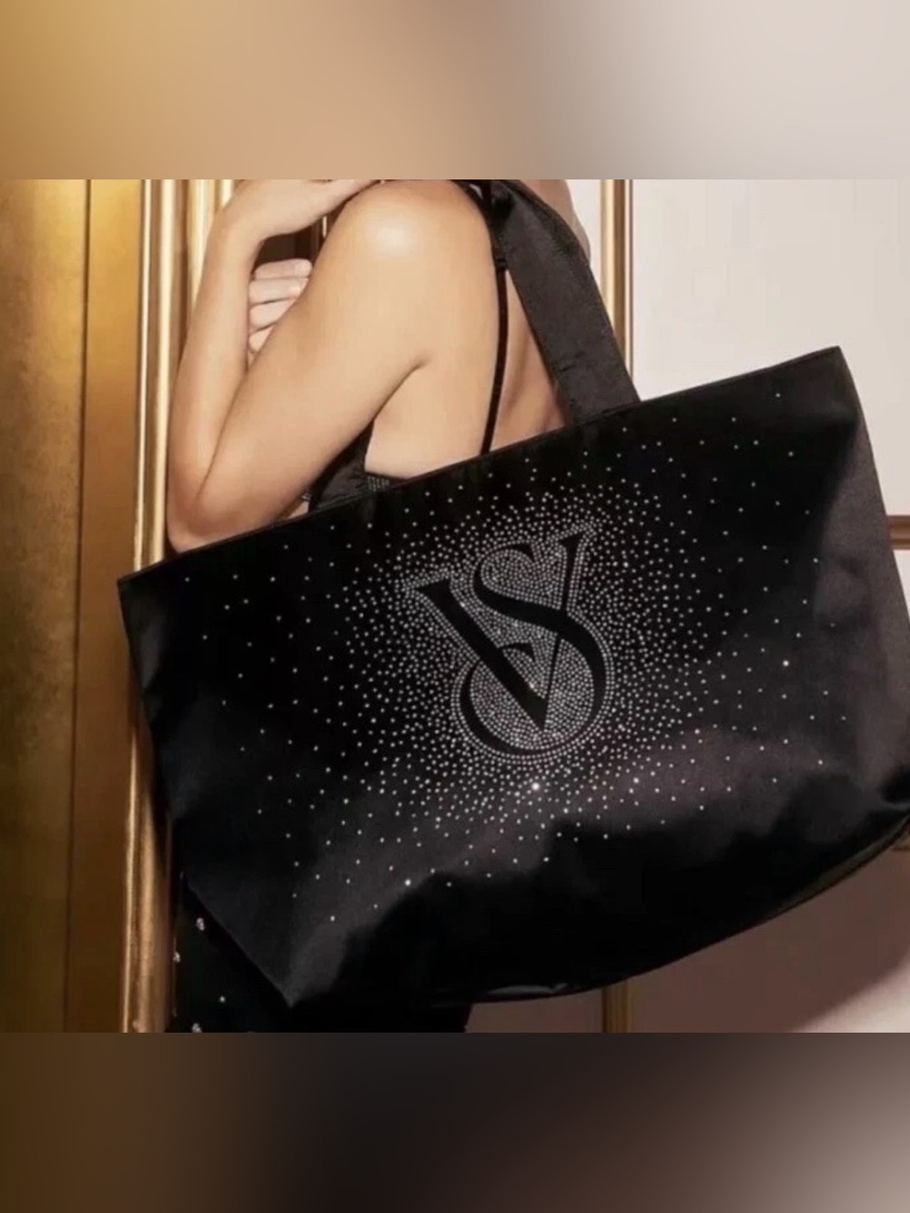 Victoria's Secret Black Crystal VS Logo Tote